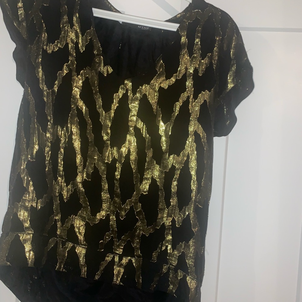 MYNE Black & Gold Silk Tunic Blouse